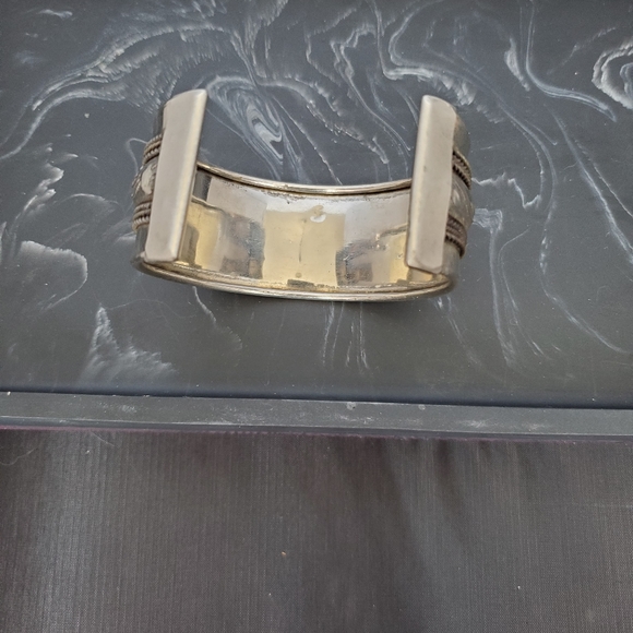 Silvertone Thick Wide Etched Boho Cuff - Picture 4 of 6
